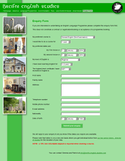 Enquiry form page Enquiry form page