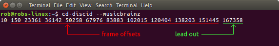 CD-DISCID output with frame offsets