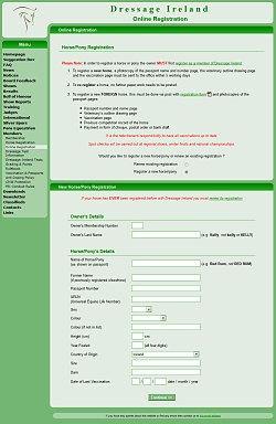 Horse registration page