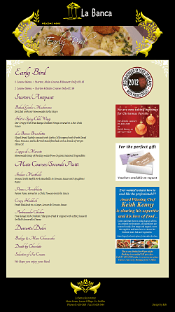 Early bird menu page