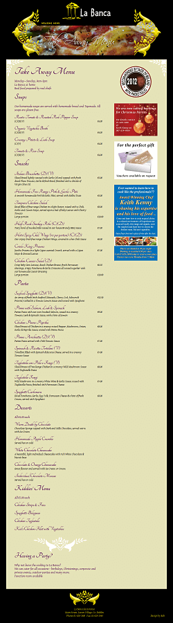 Take away menu page