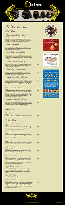 Wine menu page