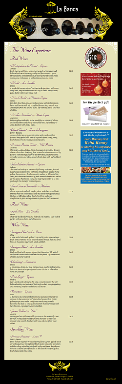 Wine menu page Wine menu page