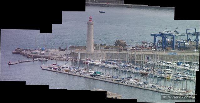 View of the marina and lighthouse in Sète harbour from Mont St Clair