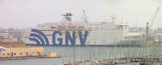 View from Mont St Clair of a ferry in Sète harbour