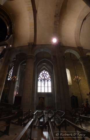 View of one of the stained glass windows in the nave of La basilique Saint-Nazaire