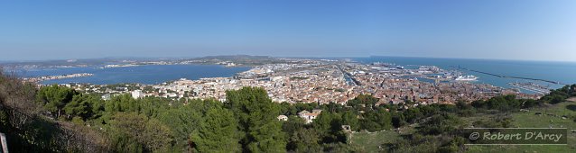 View of Sète and Étang de Thau (left) and the Mediterranean (right) from Mont St Clair