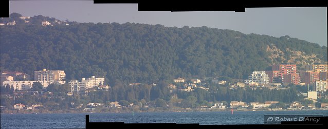 View of Mont St Clair and Forêt Domaniale des Pierres Blanches as seen from Mèze harbour